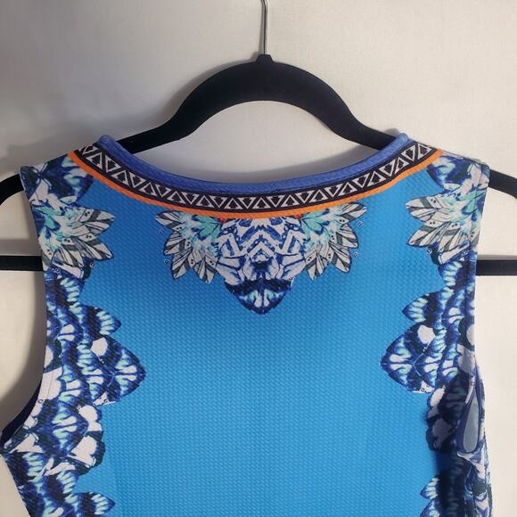 Venus Blue Sleeveless Dress Size L Tribal Print Stretch Bodycon 35" Length - Picture 5 of 9
